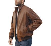 FLAVOR Men's Real Leather Bomber Casual Jacket, Brown, L