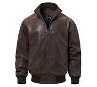 FLAVOR Men's Real Leather Bomber Casual Jacket, Dark Brown, 3XL