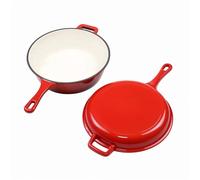 FLAVORA 2-Color 2-IN-1 Cast Iron Enamel Pot & Skillet Lid in Red | Size: 0.6m2 FLAVORA Red 0.6m2
