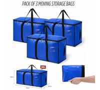 FLAVORA 3 Pack 90L Zipped Collapsible Storage Bags Large Clothes in Blue | Size: 0.6m2 FLAVORA Blue 0.6m2
