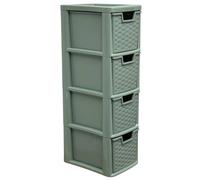 FLAVORA 4-Tier Medium Rattan Effect Plastic Storage Drawer in Dark Green | Size: 0.6m2 FLAVORA Dark Green 0.6m2