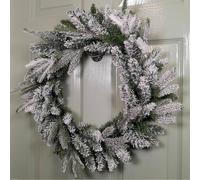 FLAVORA 45cm Snow Flocked Green Wreath Christmas Decoration in Grey | Size: 100 cm x 15 cm FLAVORA Grey 100 cm x 15 cm