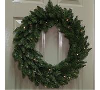 FLAVORA 60cm Plain Green Christmas Wreath with 50 Warm White LEDs | Size: 100 cm x 15 cm FLAVORA Green 100 cm x 15 cm