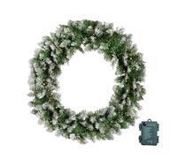 FLAVORA 60cm Snow Tipped Christmas Wreath with 50 Warm White LEDs in Green | Size: 100 cm x 15 cm FLAVORA Green 100 cm x 15 cm