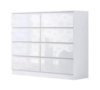 FLAVORA 8 Drawer White Gloss Chest of Drawers Large Modern Bedroom No Handle | Size: 100 cm x 15 cm FLAVORA White 100 cm x 15 cm