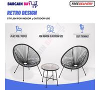 FLAVORA Black Set of 2 Chairs Egg Furniture 3PC String | Size: 0.6m2 FLAVORA Black 0.6m2