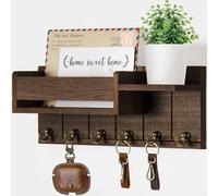 FLAVORA Brown Wall Mount Key & Letter Organiser Rack with Hooks | Size: 0.6m2 FLAVORA Brown 0.6m2