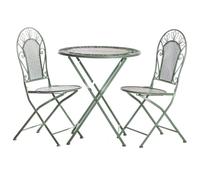 FLAVORA Dorset Wrought Iron Garden Bistro Set Victorian 2-Seater Foldable in Pale Green | Size: 0.6m2 FLAVORA Pale Green 0.6m2
