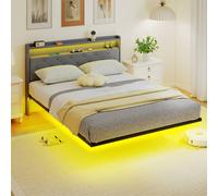 FLAVORA King Size Bed Frame with RGB LED Lights in Grey | Size: Cot FLAVORA Grey Cot