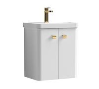FLAVORA Nuie Core 500mm Wall Hung 2-Door Vanity Unit & Sink Gold in White | Size: 10000mm x 520mm FLAVORA White 10000mm x 520mm