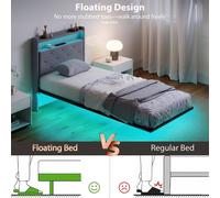 FLAVORA Single Size Bed Frame with RGB LED Lights in Black | Size: Cot FLAVORA Black Cot