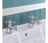 FLAVORA Stratford Chrome Basin Tap Pair with Waste in Metallic Silver | Size: 10000mm x 520mm FLAVORA Metallic Silver 10000mm x 520mm