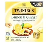 Flavored Herbal Tea, Lemon & Ginger, Caffeine Free, 50 Tea Bags, 2.65 oz (75 g), Twinings
