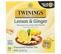Flavored Herbal Tea, Lemon & Ginger, Caffeine Free, 50 Tea Bags, 2.65 oz (75 g), Twinings