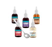Flavour Drops Flavdrops Bundle with TinTastic Spoon, Includes Chocolate, Strawberry, White Chocolate, Blueberry, and Vanilla 50ml Each - Pack of 5 - Zero Calories