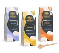 Flavoured Coffee Set - Ground Coffee Bundle (Vanilla, Hazelnut, Salted Caramel) + Wooden Stirrer - Sweet Coffee Selection Set By ECLECTUS