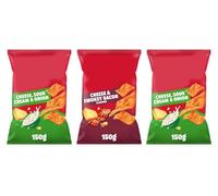 Flavoured Snack Crisps, Cheese Sour Cream & Onion and Cheese & Smokey Bacon, Suitable for Vegetarians, 150g, Pack of 3