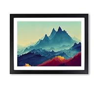 Flawless Painted Mountains Framed Wall Art Print A2 Black