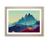 Flawless Painted Mountains Framed Wall Art Print A2 Oak