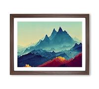 Flawless Painted Mountains Framed Wall Art Print A2 Walnut