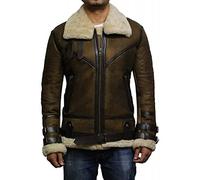 Flawlessly B3 Bomber Mens Natural Sheepskin Jacket - Double Collar Bomber Genuine Sheepskin Shearling Faux Fur Genuine Leather Jacket - Winter Body Outfit Real - Unmistakable Outer Wear Coat Jacket
