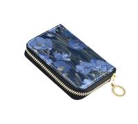 Flax Blue Single Image leather card wallet women with Cion Purse RFID Blocking credit card organizer with zipper