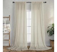 Flax Linen Back Tab Curtains 80 Inches Long 2 Panel Set for Living Room Light Filtering Privacy Semi Sheer Tan Beige Curtain for Dining Room Boys Bedroom Nursery Primitive Burlap Boho Farm House Decor