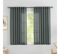 Flax Linen Curtains 72 Inch Length - Neutral Rustic Farmhouse Decor Back Tab Loop Rod Pocket Light Filtering Semi Sheer Soft Woven Textured Curtains for Dining Room,Charcoal Grey Colored,2 Panels