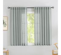 Flax Linen Curtains 72 Inches Long - Neutral Rustic Farmhouse Decor Back Tab Loop Rod Pocket Light Filtering Semi Sheer Soft Woven Textured Curtains for Dining Room,Light Grey,Set of 2 Panels,52"x72"
