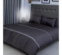 FLAX LINEN Organic Duvet Covers Set Charcoal, Belva Modern Collection, 400 Thread Count, Long Staple Egyptian Cotton Bedding Sets, with Hidden Button Closure, Includes 2 Pillowcases (Super King)