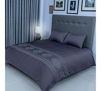 FLAX LINEN Organic Duvet Covers Set Charcoal, Floral Modern Collection, 400 Thread Count, Long Staple Egyptian Cotton Bedding Sets, with Hidden Button Closure, Includes 2 Pillowcases (King)