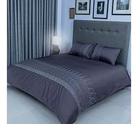 FLAX LINEN Organic Duvet Covers Set Charcoal, Gloria Modern Collection, 400 Thread Count, Long Staple Egyptian Cotton Bedding Sets, with Hidden Button Closure, Includes 2 Pillowcases (Double)