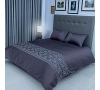 FLAX LINEN Organic Duvet Covers Set Charcoal, Triangle Modern Collection, 400 Thread Count, Long Staple Egyptian Cotton Bedding Sets, with Hidden Button Closure, Includes 2 Pillowcases (King)