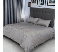 FLAX LINEN Organic Duvet Covers Set Gold, Floral Gold Collection, 400 Thread Count, Long Staple Egyptian Cotton Bedding Sets, with Hidden Button Closure, Includes 2 Pillowcases (Double)
