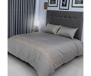 FLAX LINEN Organic Duvet Covers Set Gold, Ragina Gold Collection, 400 Thread Count, Long Staple Egyptian Cotton Bedding Sets, with Hidden Button Closure, Includes 2 Pillowcases (Double)
