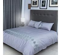 FLAX LINEN Organic Duvet Covers Set Grey, Celia Silver Collection, 400 Thread Count, Long Staple Egyptian Cotton Bedding Sets, with Hidden Button Closure, Includes 2 Pillowcases (Double)