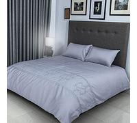 FLAX LINEN Organic Duvet Covers Set Grey, Priscilla Silver Collection, 400 Thread Count, Long Staple Egyptian Cotton Bedding Sets, with Hidden Button Closure, Includes 2 Pillowcases (King)
