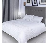 FLAX LINEN Organic Duvet Covers Set White, Triangle Hotel Collection, 400 Thread Count, Long Staple Egyptian Cotton Bedding Sets, with Hidden Button Closure, Includes 2 Pillowcases (Double)
