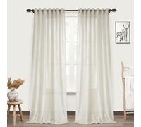 Flax Linen Sheer Curtain - Long Curtains 108 inches set of 2 Panels, Light Filtering Back Tab Drapes for Bedroom Living Room, Neutral Earth Tone Vertical 9 FT Drape for Sliding Glass Door Cabin