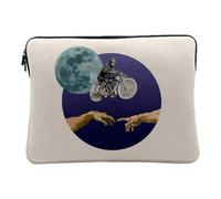 Flax Look Computer And Tablet Case - Flying Biker UFO Film Collage Art Surrealism - 14-15 Inch Laptop Protective Case Printed in France