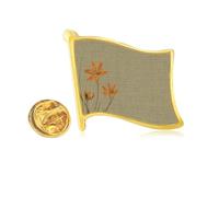 Flax orchid tradition design embroidery Golden Metal Flag Lapel Pin Badge