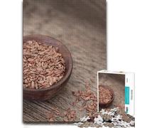 Flax Seeds in Wooden Bowl Detailed Jigsaw Puzzle for Adults, 1000 PCS