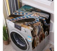 Flax Washer And Dryer Cover with Storage Pockets Dustproof Blue - Ringed Octopus Washing Machine Cover for Top Load Protector Mat Pad Outdoor Appliance Covers for Kitchen Laundry Room