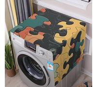Flax Washer And Dryer Cover with Storage Pockets Dustproof Color Puzzle Pattern Washing Machine Cover for Top Load Protector Mat Pad Outdoor Appliance Covers for Kitchen Laundry Room