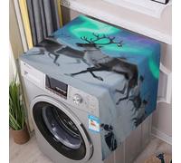 Flax Washer And Dryer Cover with Storage Pockets Dustproof Reindeer Under Aurora Washing Machine Cover for Top Load Protector Mat Pad Outdoor Appliance Covers for Kitchen Laundry Room