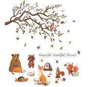 Flaxarne Autumn Theme Wall Sticker with Fruits, Animals & Leaves for Bedroom & Kids Room | Watercolor Cartoon Style Design