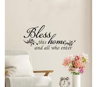 Flaxarne Bless This Home Wall Decal,Inspirational Quote with Floral Accents Wall Stickers for Entryway Living Room,Peel and Home Decoration