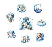 Flaxarne Blue Star, Hot Air Balloon & Bear Wall Sticker for Living Room and Bedroom Decor PVC Self-Adhesive Art Decal