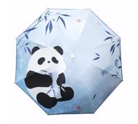 flaxarne Children's Panda Folding Umbrella - Manual Open - Blue Polyester - UV Protection & Weatherproof for Kids