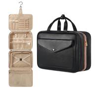 Flaxarne Hanging Toiletry Bag, Black Makeup Bag with Compartment, Makeup Case Travel Accessories for Men and Women, 32×22.9×13 cm